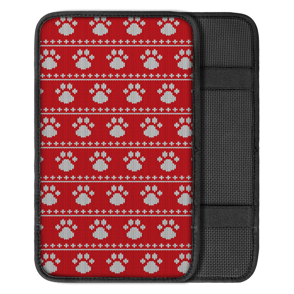 Christmas Paw Knitted Pattern Print Car Center Console Cover