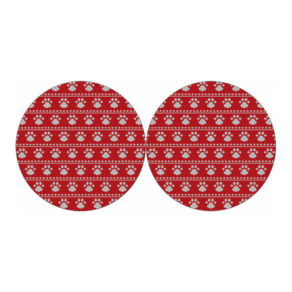 Christmas Paw Knitted Pattern Print Car Coasters