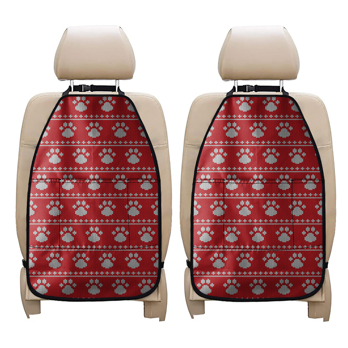 Christmas Paw Knitted Pattern Print Car Seat Organizers