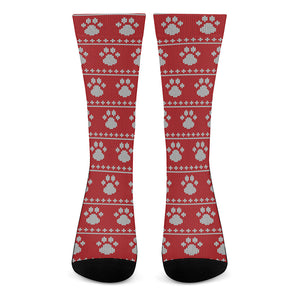 Christmas Paw Knitted Pattern Print Crew Socks