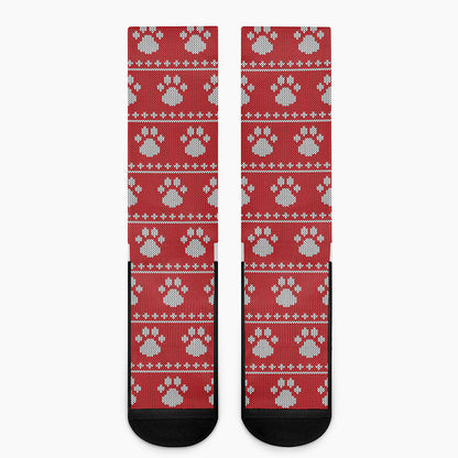 Christmas Paw Knitted Pattern Print Crew Socks