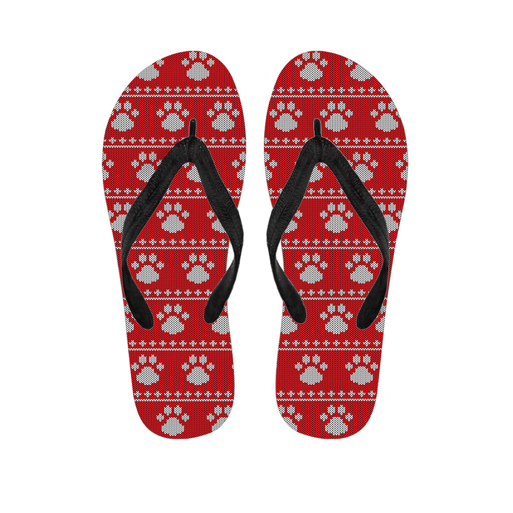 Christmas Paw Knitted Pattern Print Flip Flops
