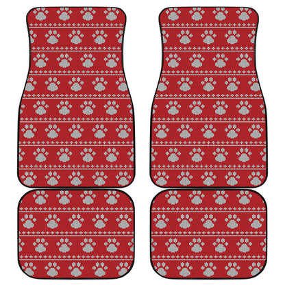 Christmas Paw Knitted Pattern Print Front and Back Car Floor Mats