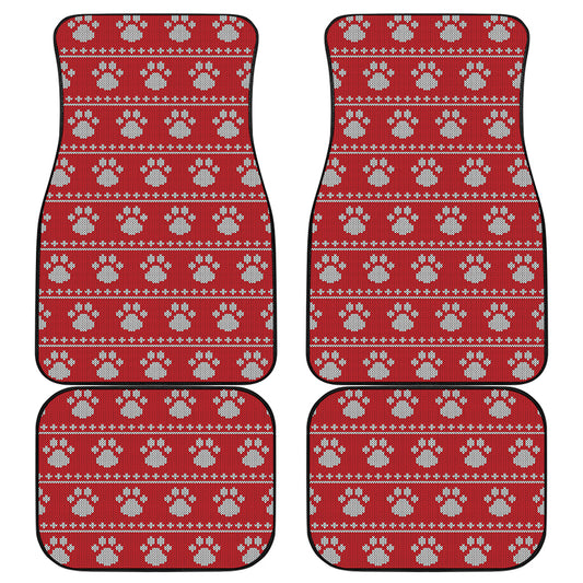 Christmas Paw Knitted Pattern Print Front and Back Car Floor Mats