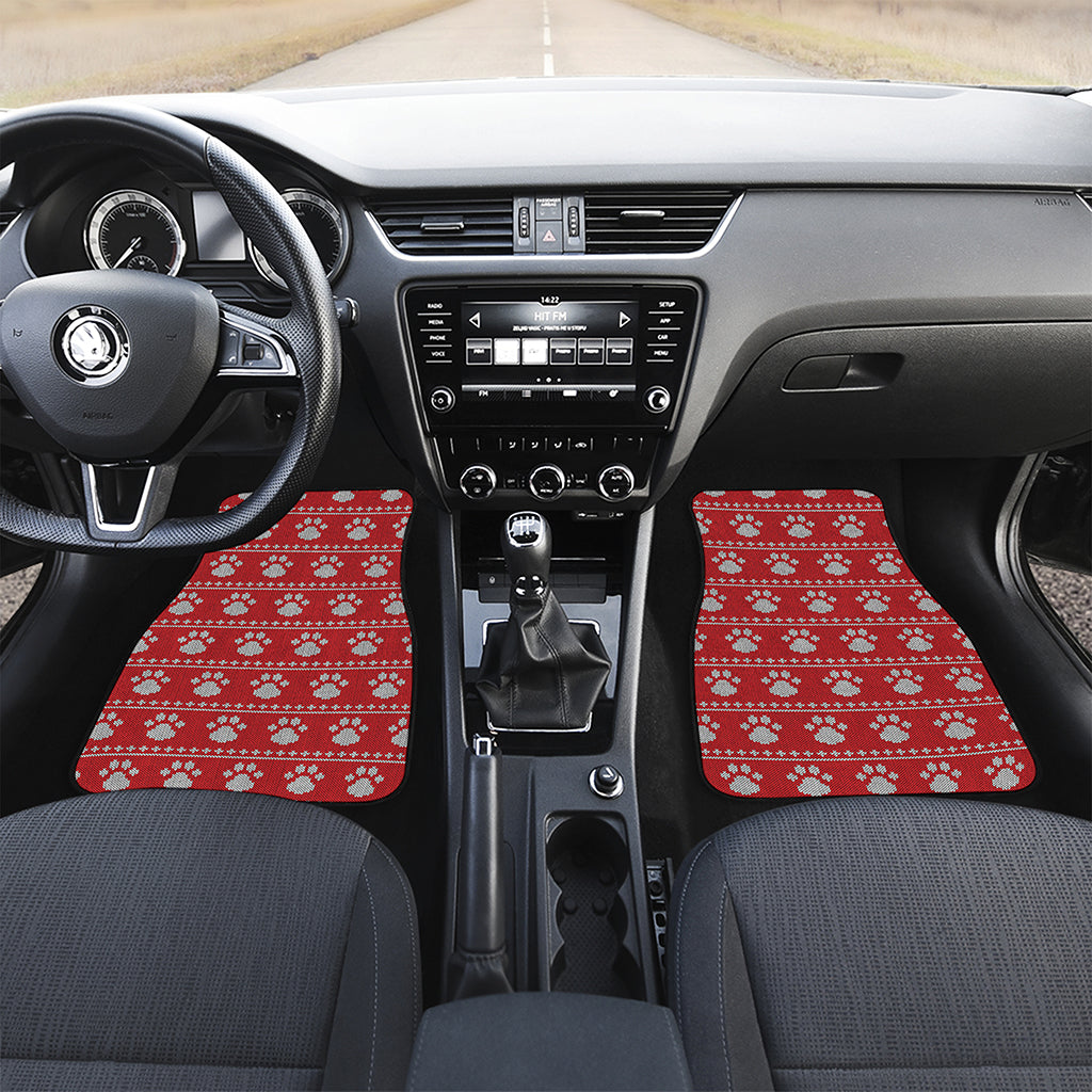 Christmas Paw Knitted Pattern Print Front and Back Car Floor Mats