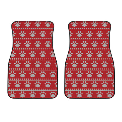 Christmas Paw Knitted Pattern Print Front Car Floor Mats