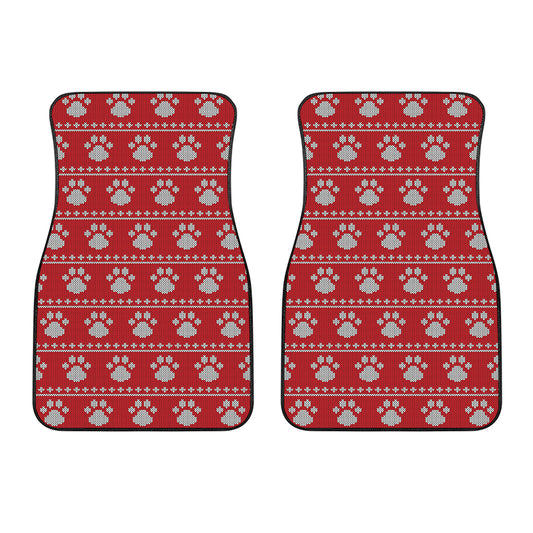 Christmas Paw Knitted Pattern Print Front Car Floor Mats