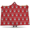 Christmas Paw Knitted Pattern Print Hooded Blanket