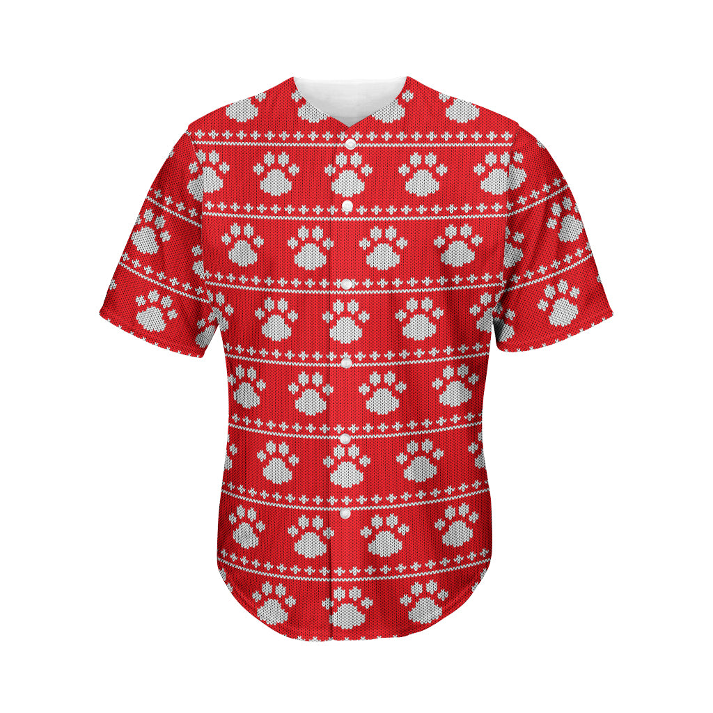 Christmas Paw Knitted Pattern Print Men's Baseball Jersey
