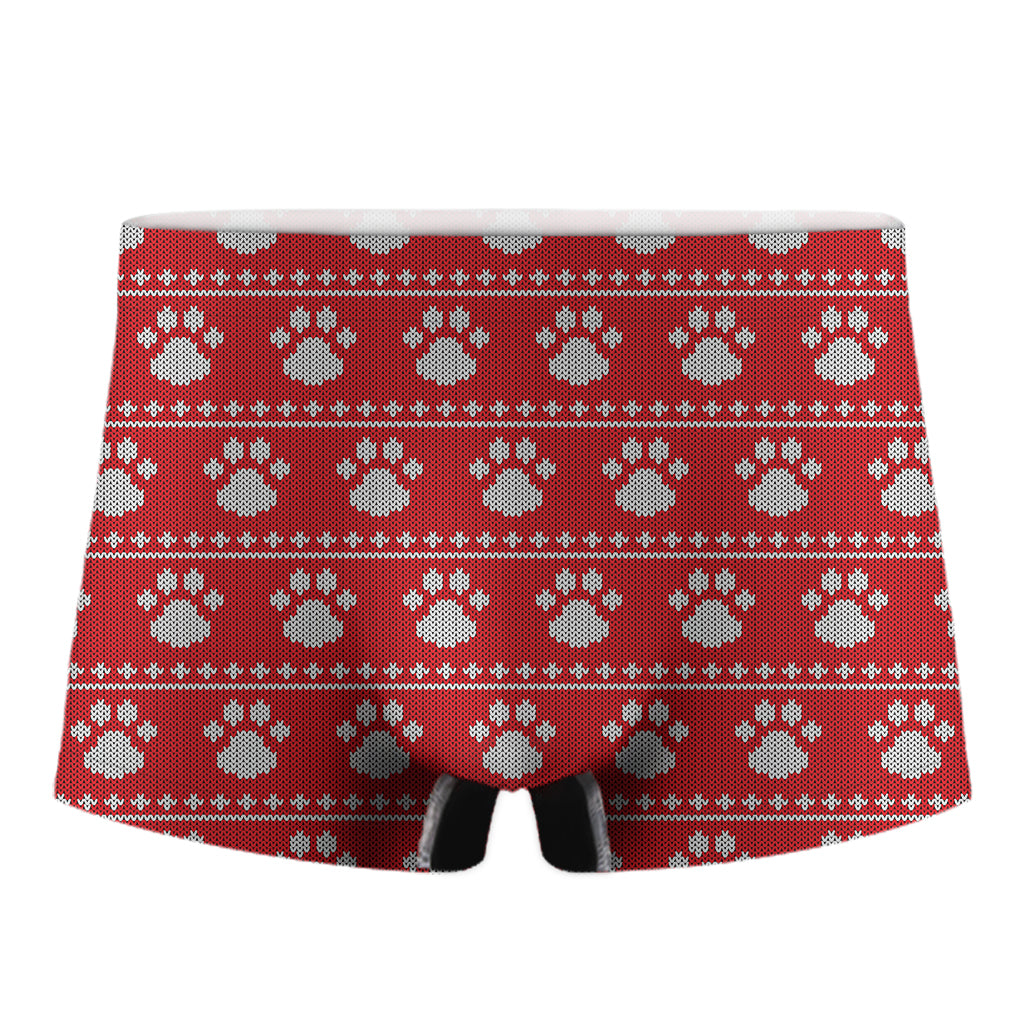 Christmas Paw Knitted Pattern Print Men's Boxer Briefs