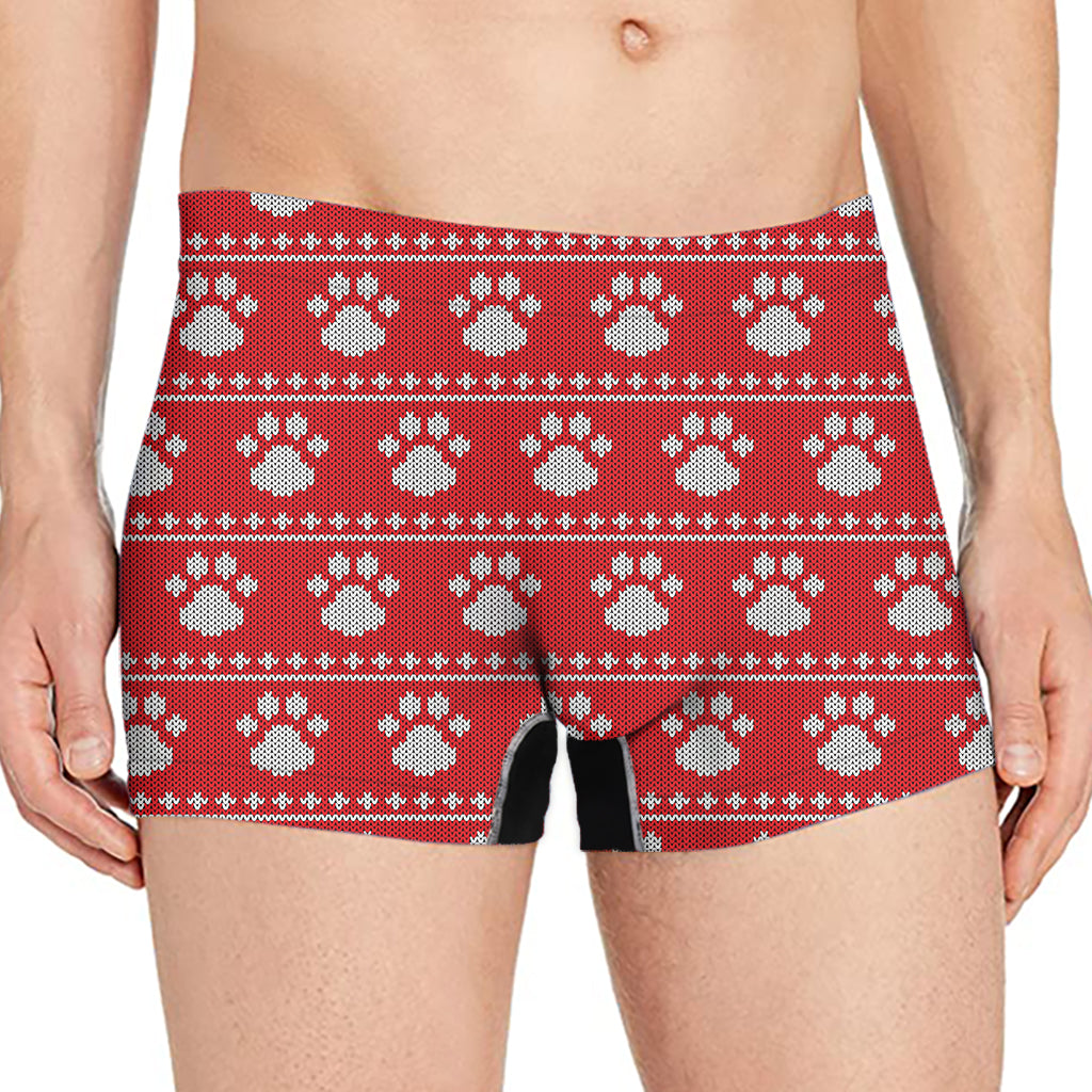 Christmas Paw Knitted Pattern Print Men's Boxer Briefs