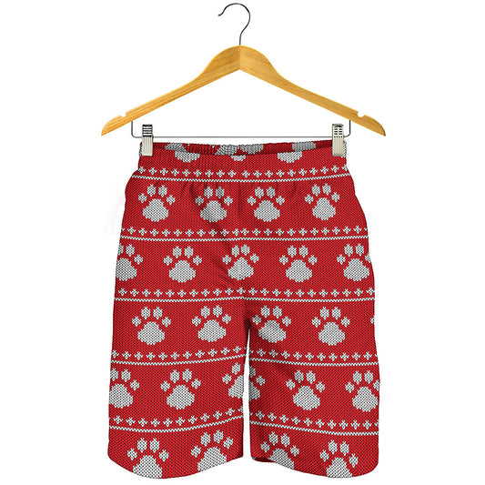 Christmas Paw Knitted Pattern Print Men's Shorts