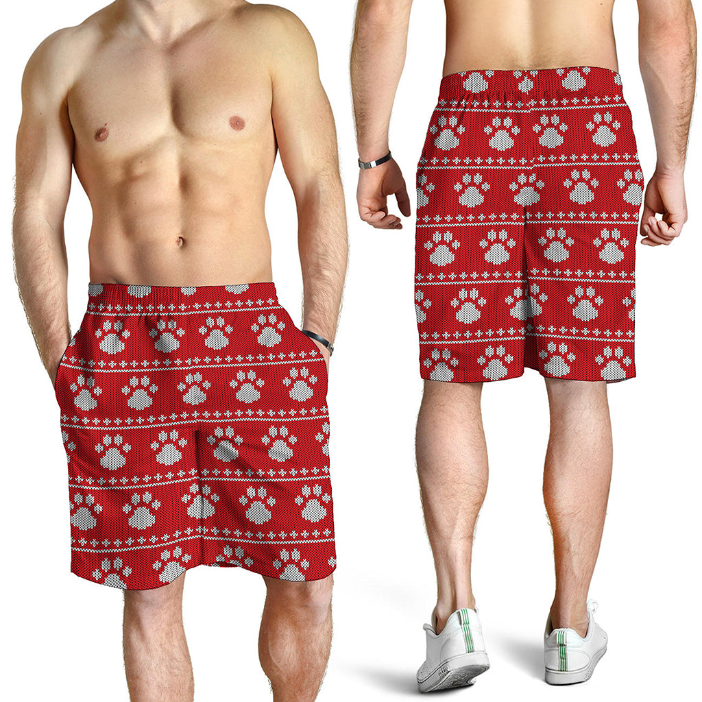 Christmas Paw Knitted Pattern Print Men's Shorts