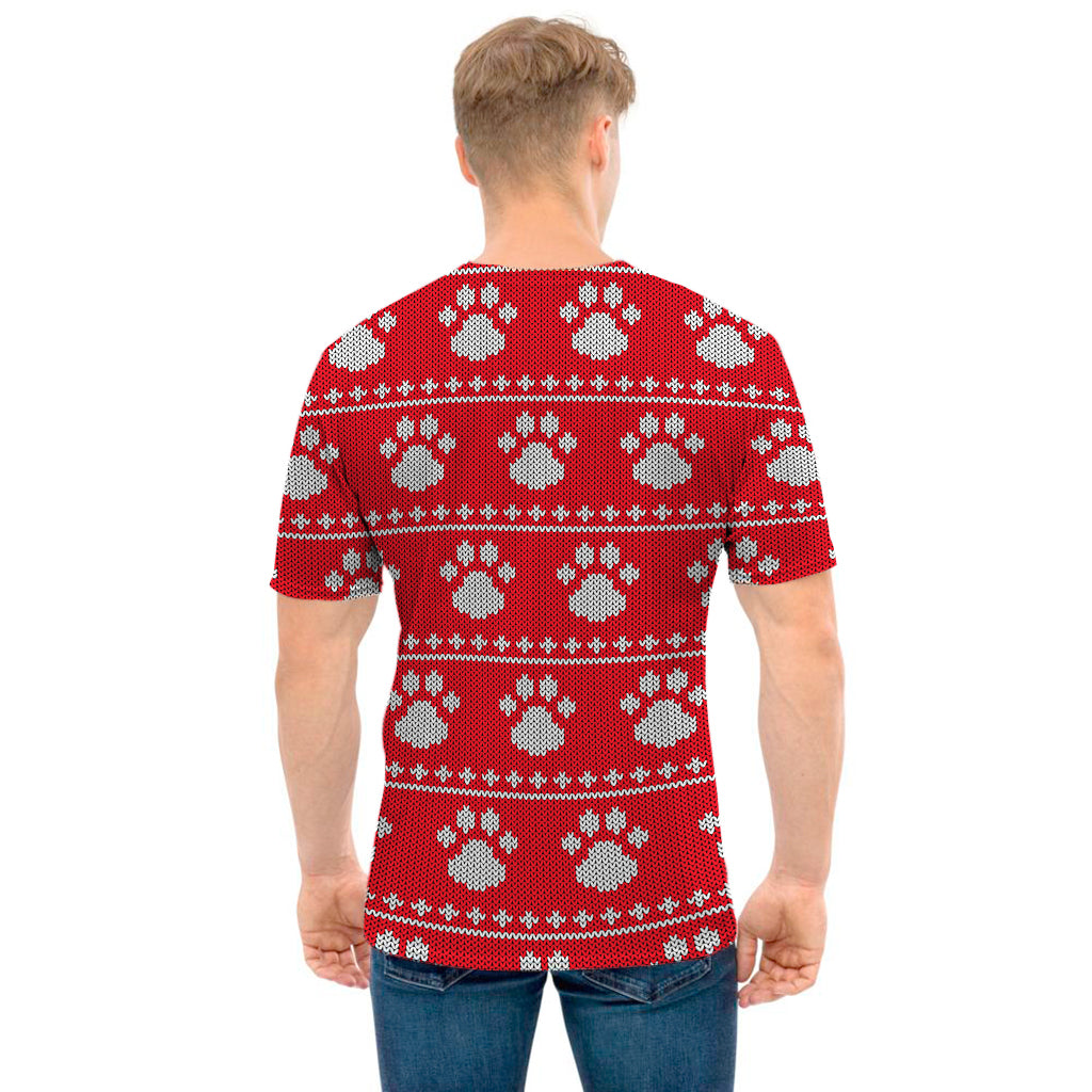 Christmas Paw Knitted Pattern Print Men's T-Shirt