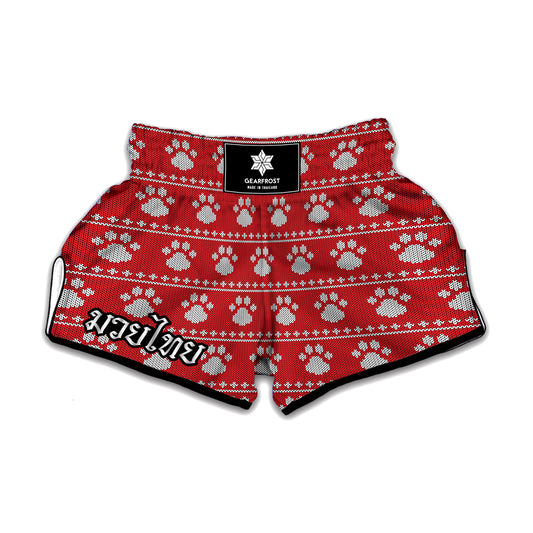 Christmas Paw Knitted Pattern Print Muay Thai Boxing Shorts
