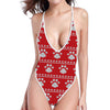 Christmas Paw Knitted Pattern Print One Piece High Cut Swimsuit