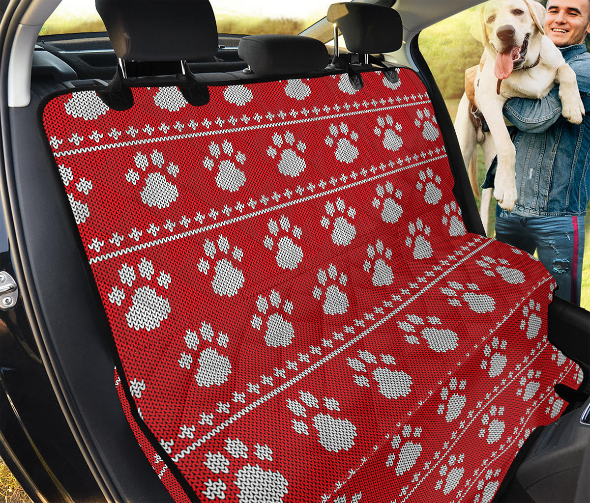 Christmas Paw Knitted Pattern Print Pet Car Back Seat Cover