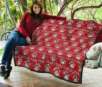 Christmas Paw Knitted Pattern Print Quilt