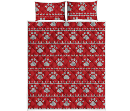 Christmas Paw Knitted Pattern Print Quilt Bed Set