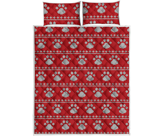 Christmas Paw Knitted Pattern Print Quilt Bed Set