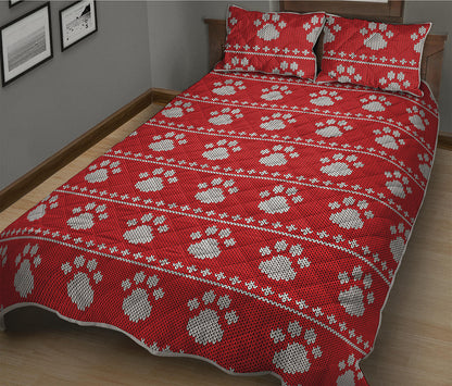 Christmas Paw Knitted Pattern Print Quilt Bed Set