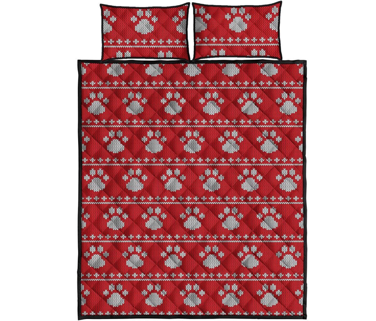 Christmas Paw Knitted Pattern Print Quilt Bed Set