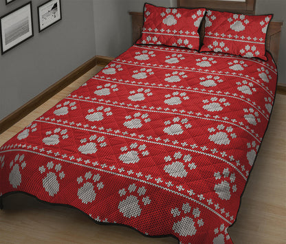 Christmas Paw Knitted Pattern Print Quilt Bed Set