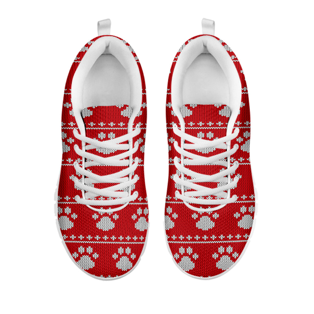 Christmas Paw Knitted Pattern Print White Sneakers