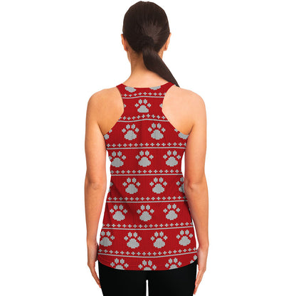 Christmas Paw Knitted Pattern Print Women's Racerback Tank Top
