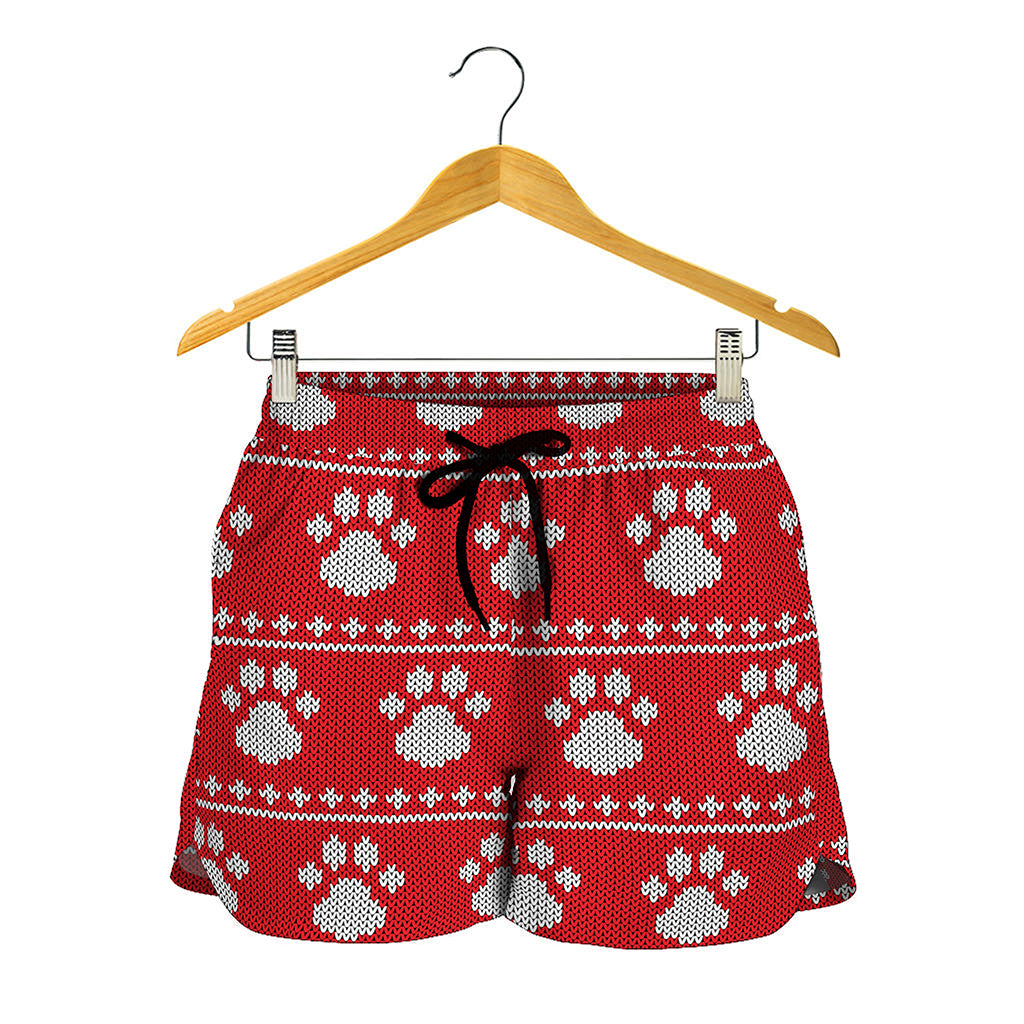 Christmas Paw Knitted Pattern Print Women's Shorts