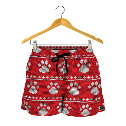 Christmas Paw Knitted Pattern Print Women's Shorts