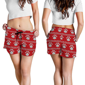 Christmas Paw Knitted Pattern Print Women's Shorts