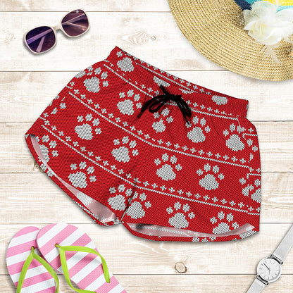 Christmas Paw Knitted Pattern Print Women's Shorts