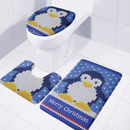 Christmas Penguin Knitted Print 3 Piece Bath Mat Set