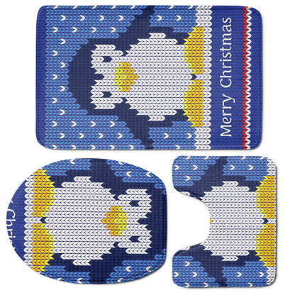 Christmas Penguin Knitted Print 3 Piece Bath Mat Set
