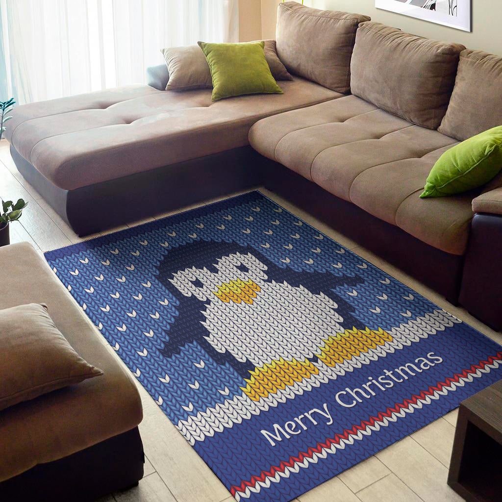 Christmas Penguin Knitted Print Area Rug