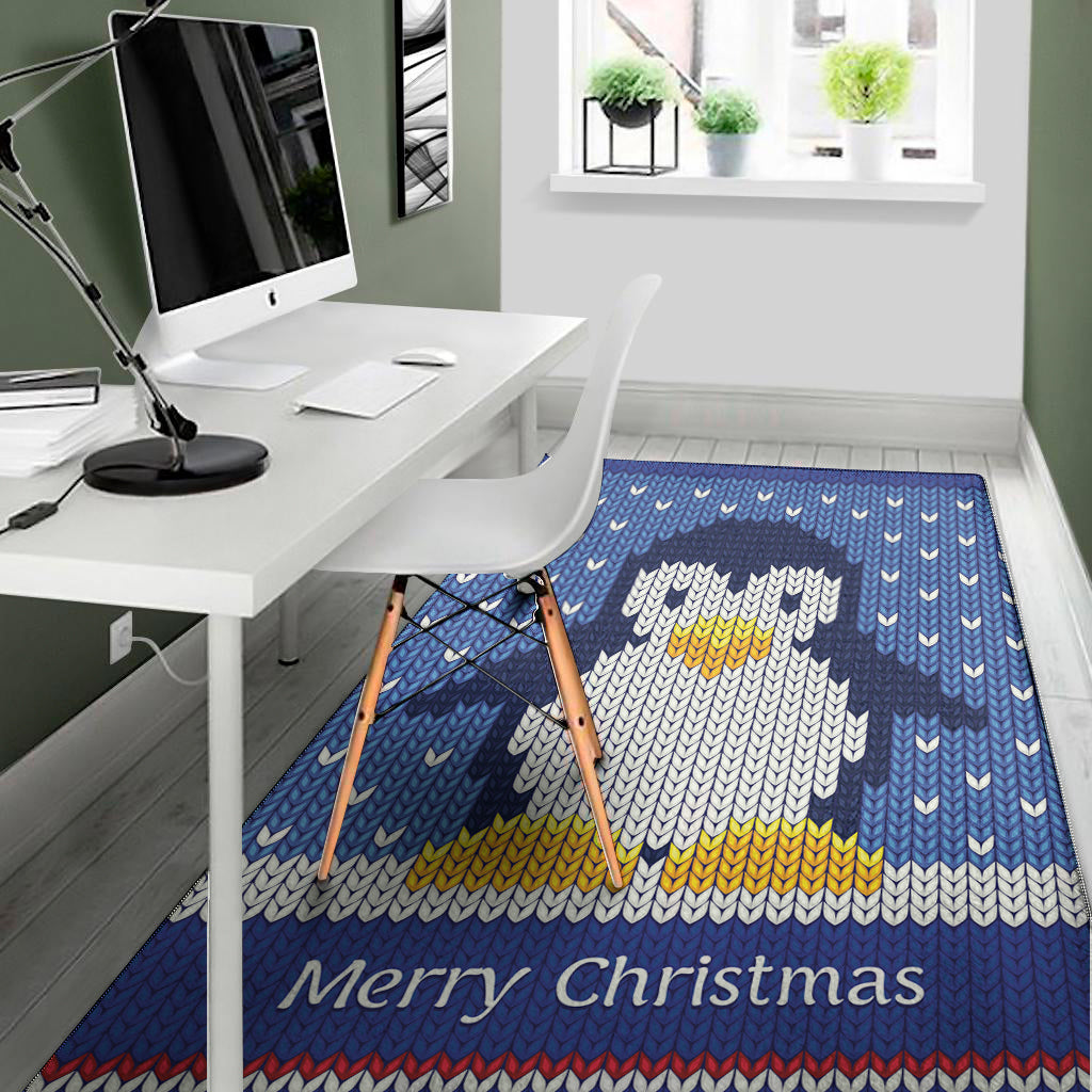 Christmas Penguin Knitted Print Area Rug