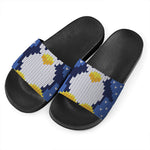 Christmas Penguin Knitted Print Black Slide Sandals