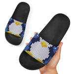 Christmas Penguin Knitted Print Black Slide Sandals
