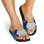 Christmas Penguin Knitted Print Black Slide Sandals