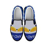 Christmas Penguin Knitted Print Black Slip On Shoes