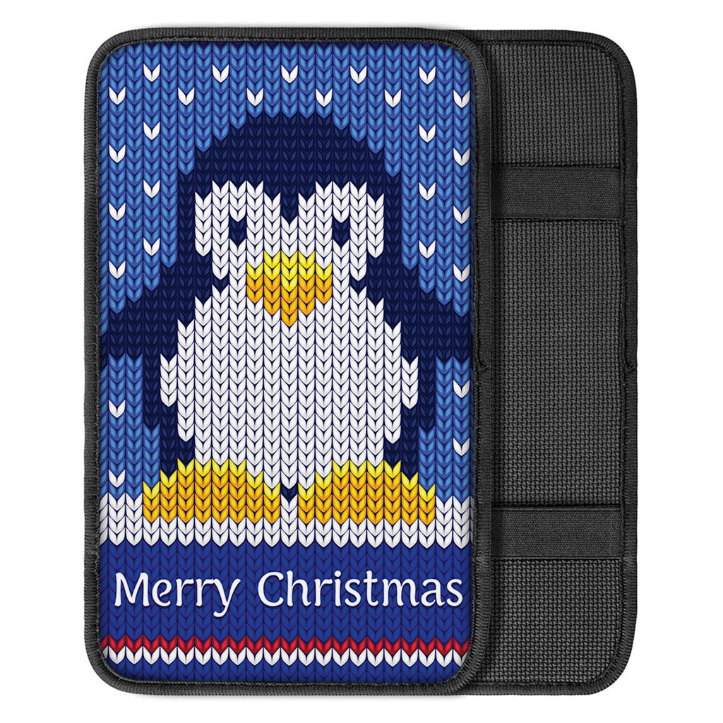 Christmas Penguin Knitted Print Car Center Console Cover
