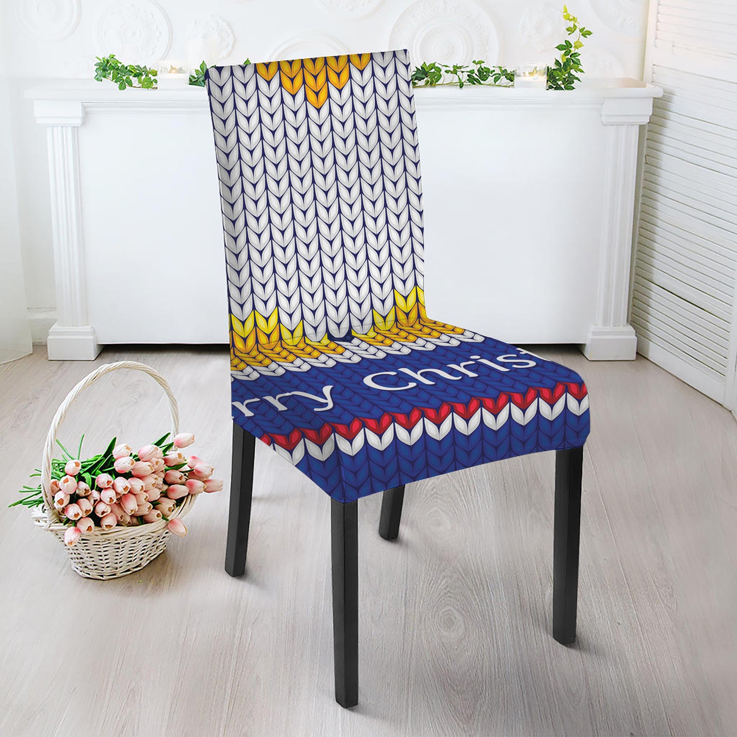 Christmas Penguin Knitted Print Dining Chair Slipcover