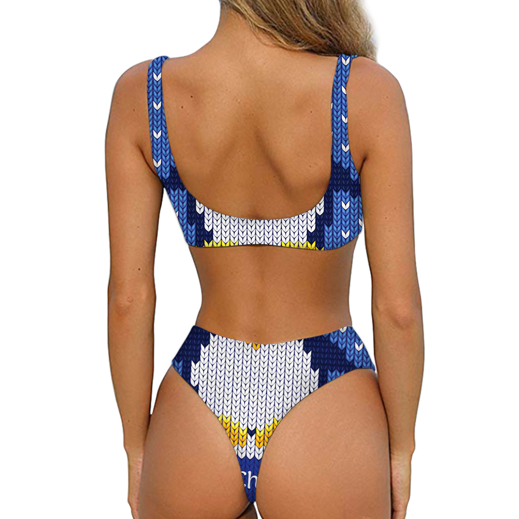 Christmas Penguin Knitted Print Front Bow Tie Bikini
