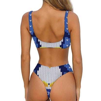 Christmas Penguin Knitted Print Front Bow Tie Bikini