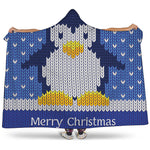 Christmas Penguin Knitted Print Hooded Blanket