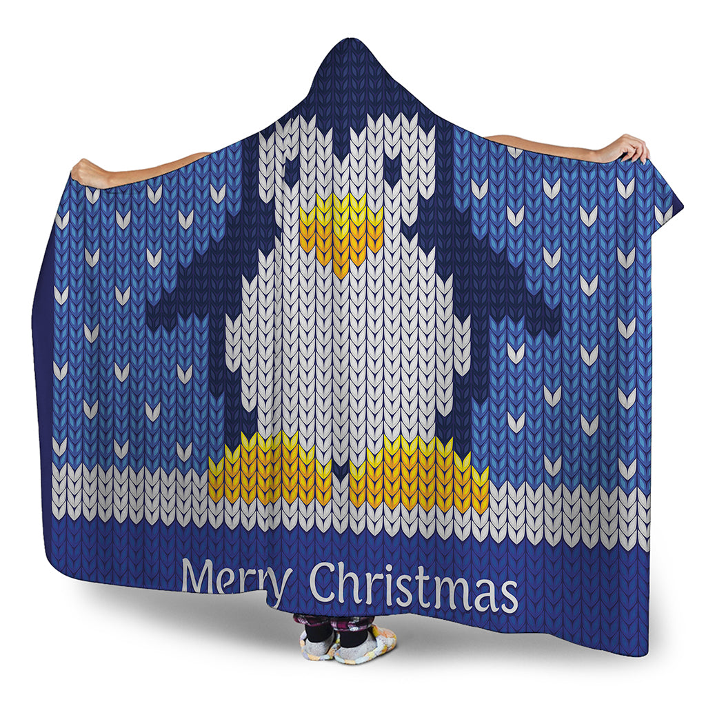 Christmas Penguin Knitted Print Hooded Blanket