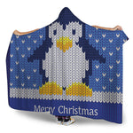 Christmas Penguin Knitted Print Hooded Blanket
