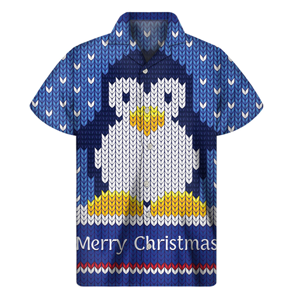 Christmas Penguin Knitted Print Men's Short Sleeve Shirt
