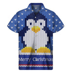 Christmas Penguin Knitted Print Men's Short Sleeve Shirt